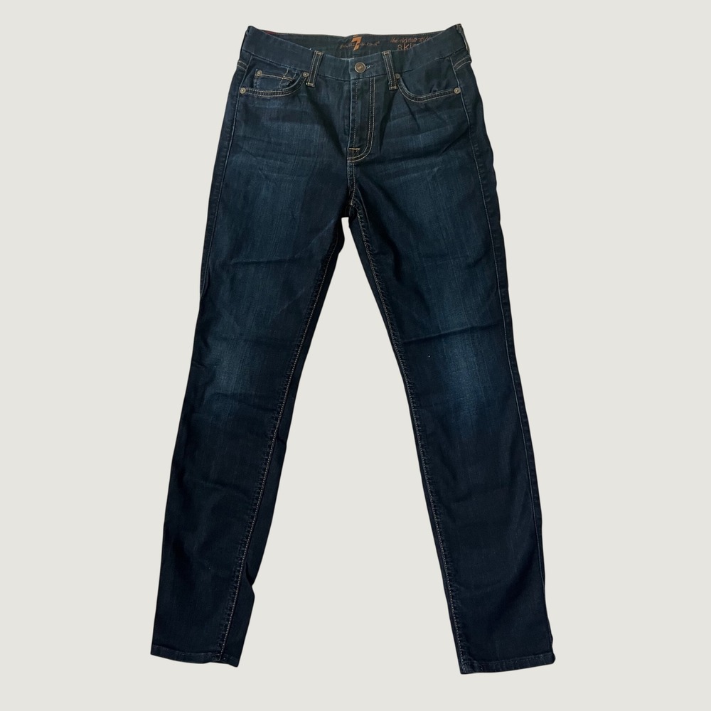 7 For All Mankind Skinny Jeans Dark Indigo Mid Rise Ankle 28